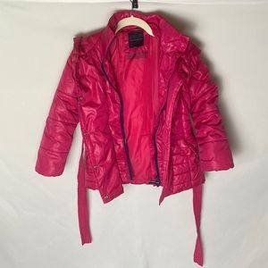 Tommy Hilfiger girls sz 7 puffer, hooded jacket/coat; zipper, snaps, belt